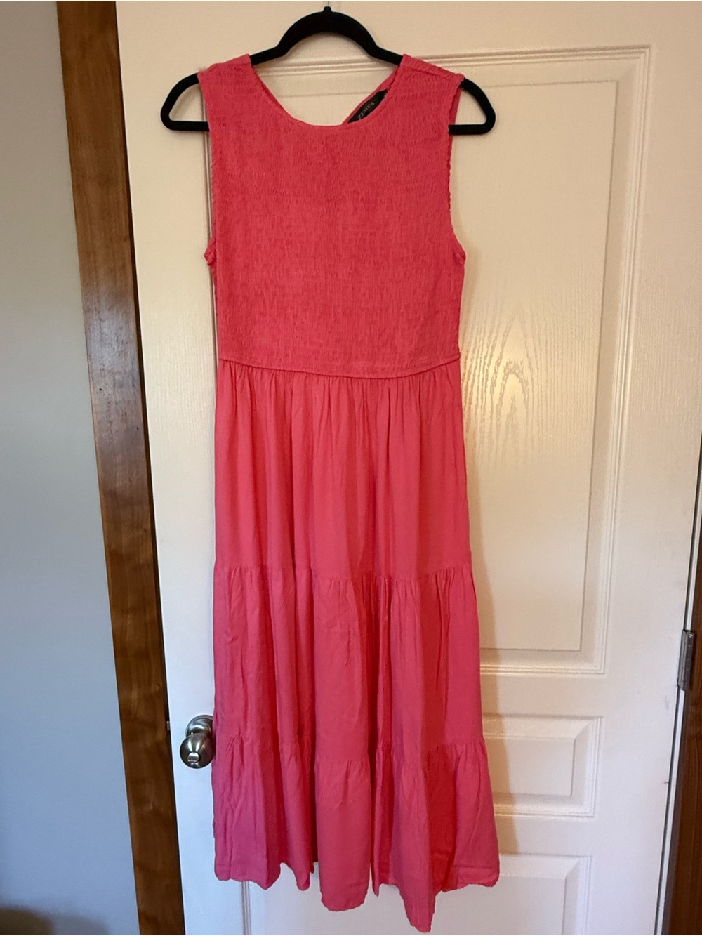 Sleeveless Coral-Pink Tiered Maxi Dress